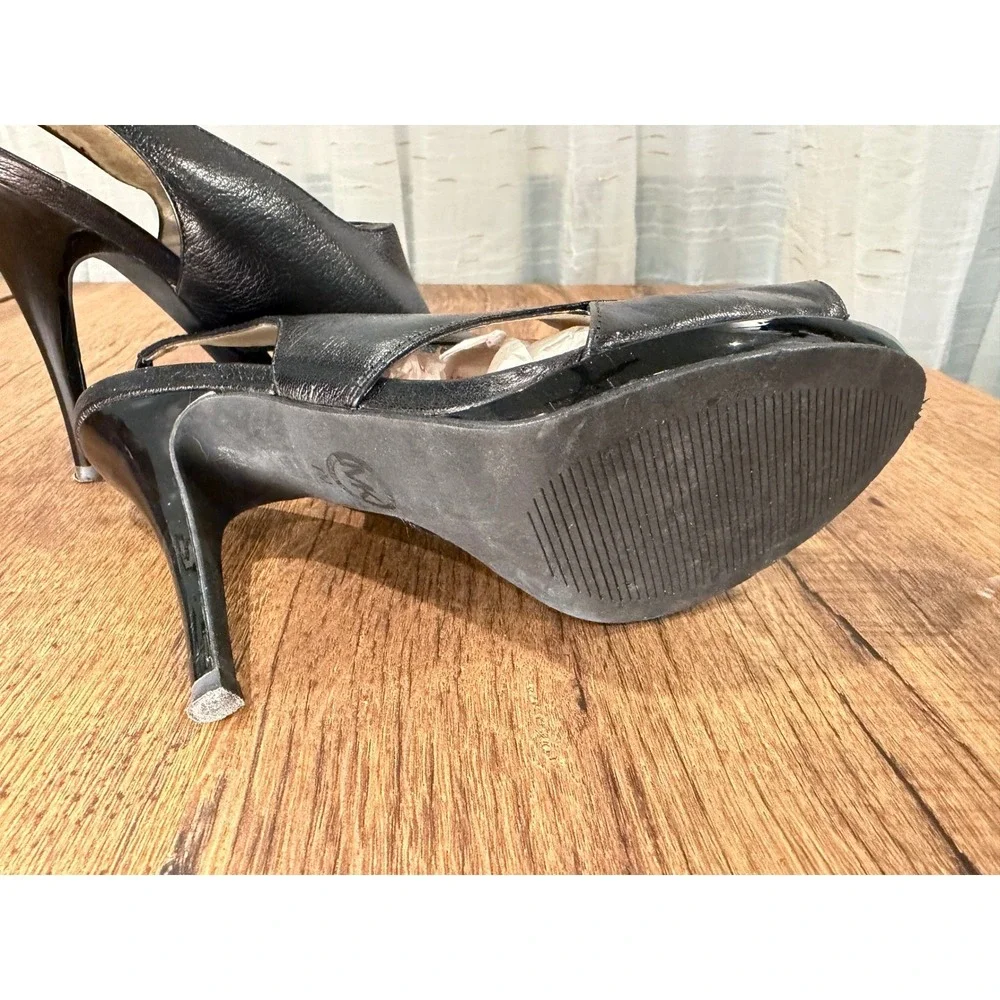 Michael Kors Black Leather Peep Toe Slingback Platform Heels Womens Size‎ 7M